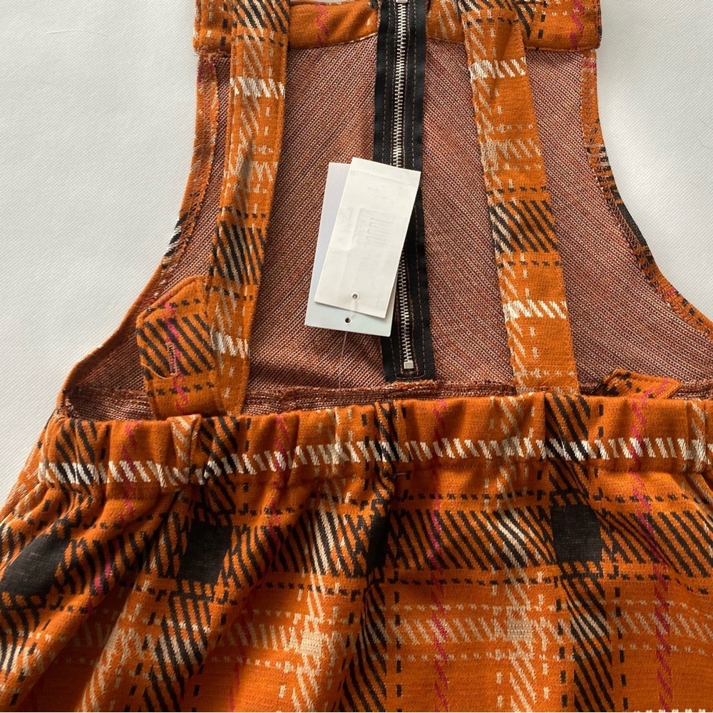 NEW- Size L Womens Honey & Sparkle Strapped Dress - Zip Front- Rust Orange Plaid - Picture 7 of 9